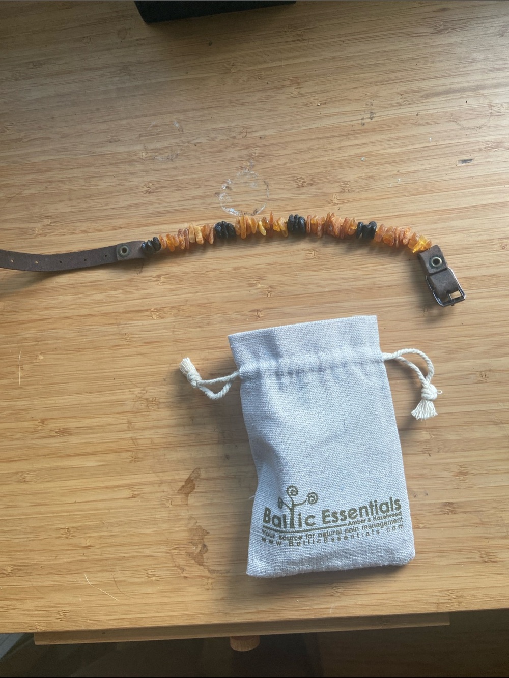 Baltic essentials raw amber flea and tick collar. Brown Leather Strap - 10”